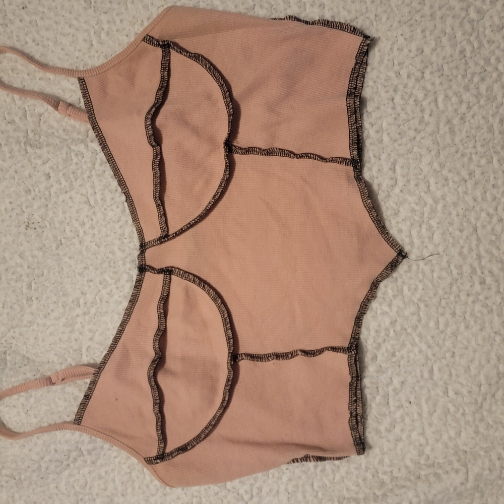 Pink Crop Top with Black Stitching